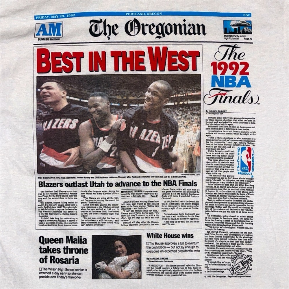 Vintage 1992 Portland Trail Blazers Best in The West NBA TShirt Oregonian Large - Picture 2 of 6